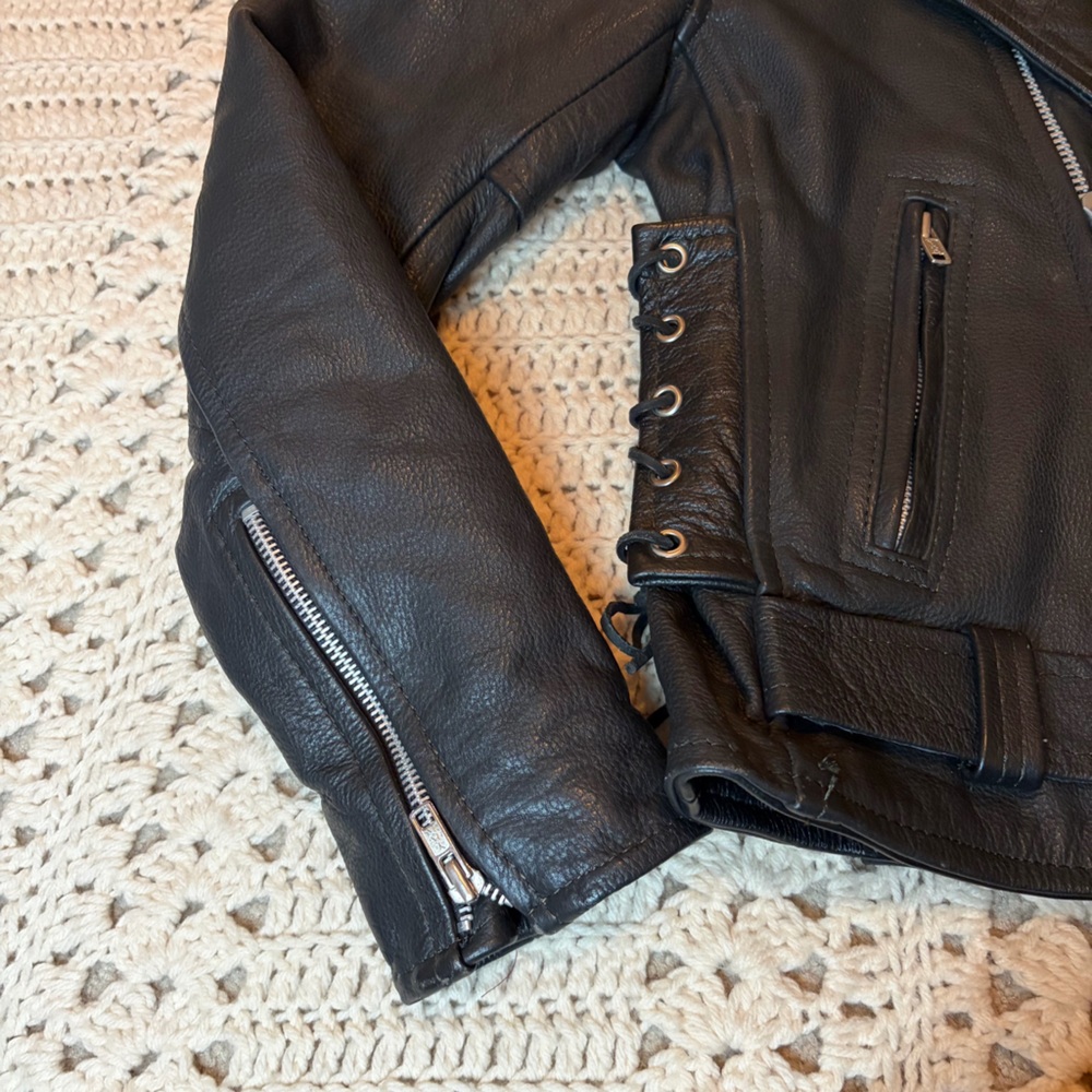 American Top Vintage Black Leather Motorcycle Jacket Size 36 - Unisex - Picture 4 of 16